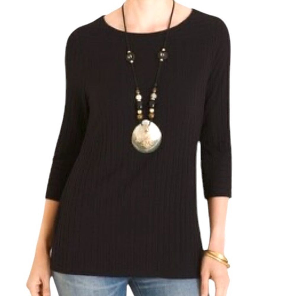 Chicos Dobby rib knit black top size large